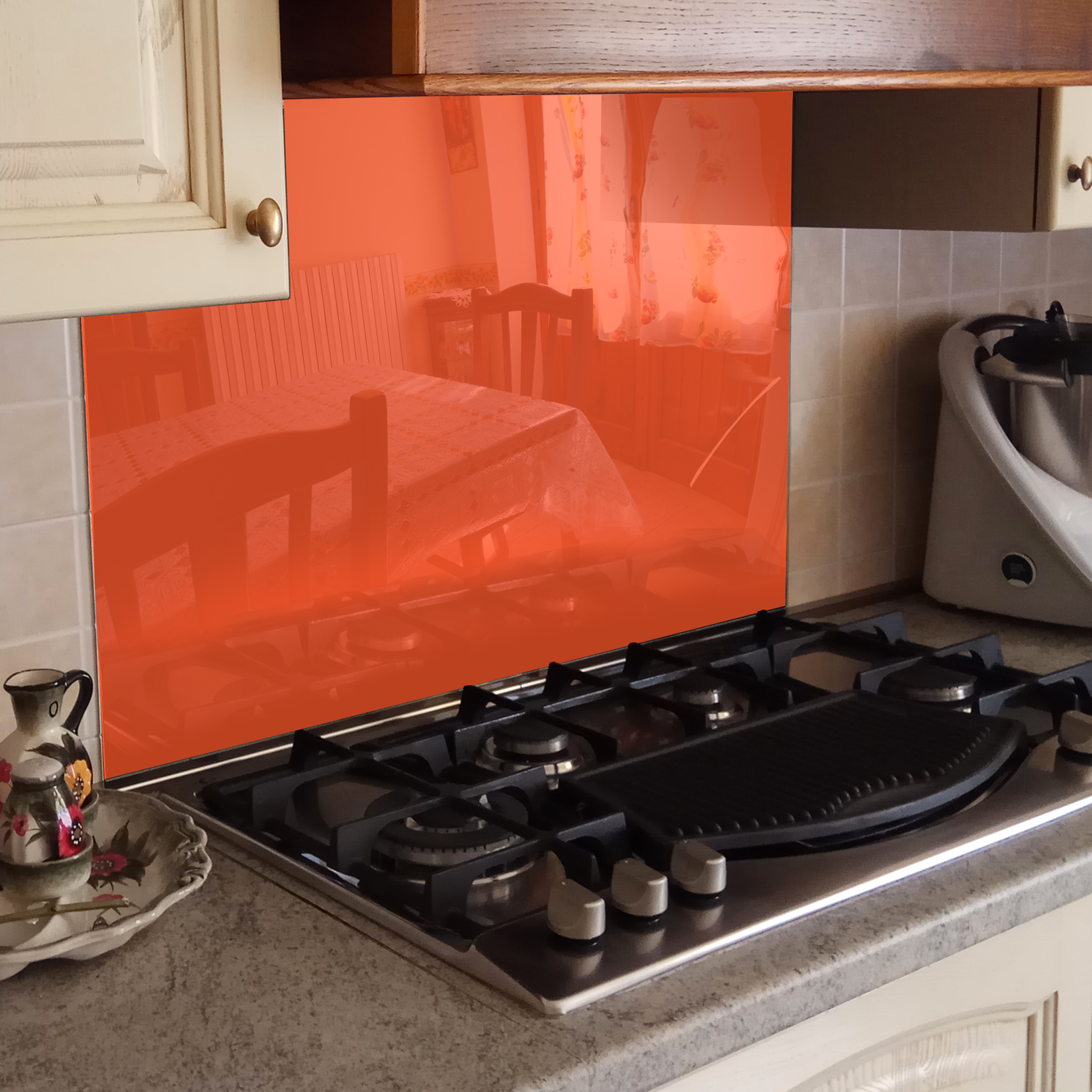 Kitchen Tempered Glass Splashback Protection Color Orange Ebay